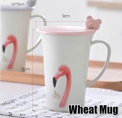 Reusable Wheat Straw Mug Office Coffee Cup Student Cup with Lid & Spoon Stirring Mug Plastic Coffee Cup