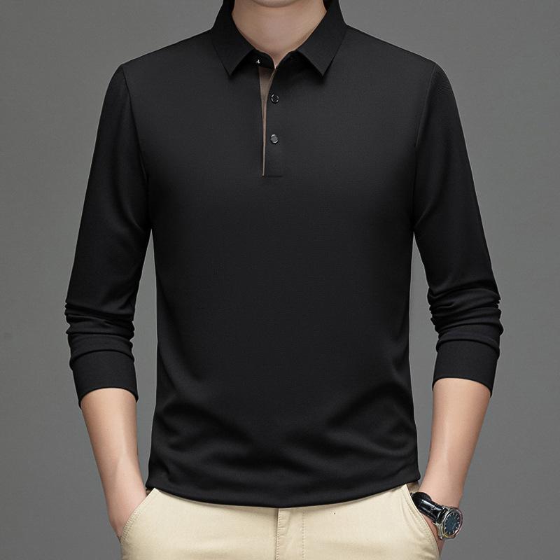 Men's Spring Long Sleeve Polo Shirt Solid Color Golf Shirts Fashion Business Casual Male Tops Tees