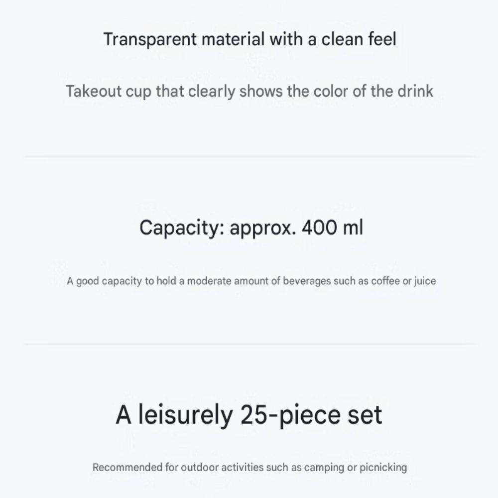 Clear Disposable Takeout Cups, 400 ml — Pack of 25