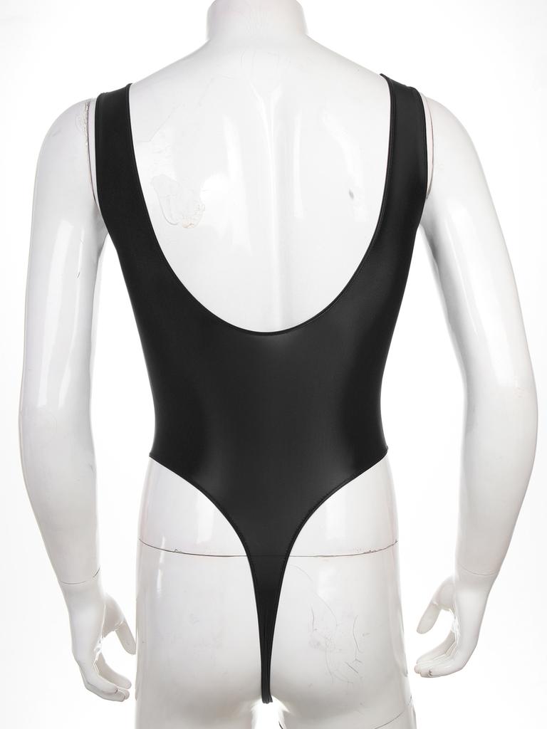 Mens Glossy Backless Bodysuit Leotard Underwear One-piece Swimsuit for Yoga Sports Fitness Swimming Clothes