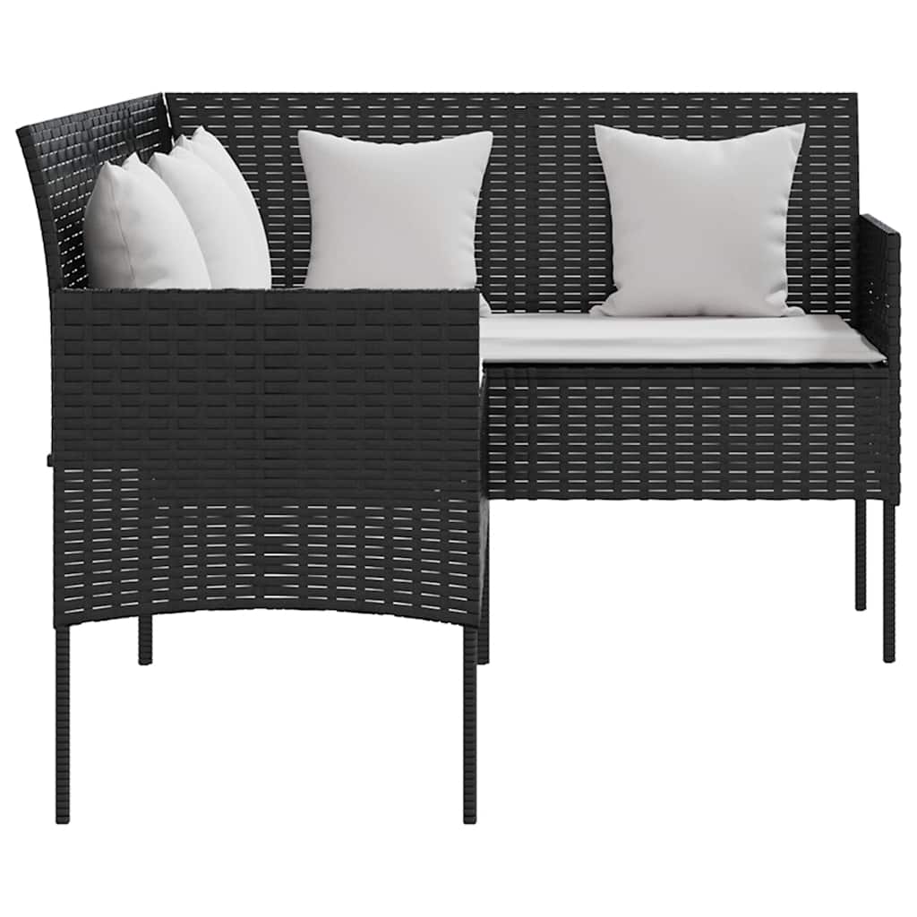5 Piece L Shaped Sofa Set with Cushions Poly Rattan Black