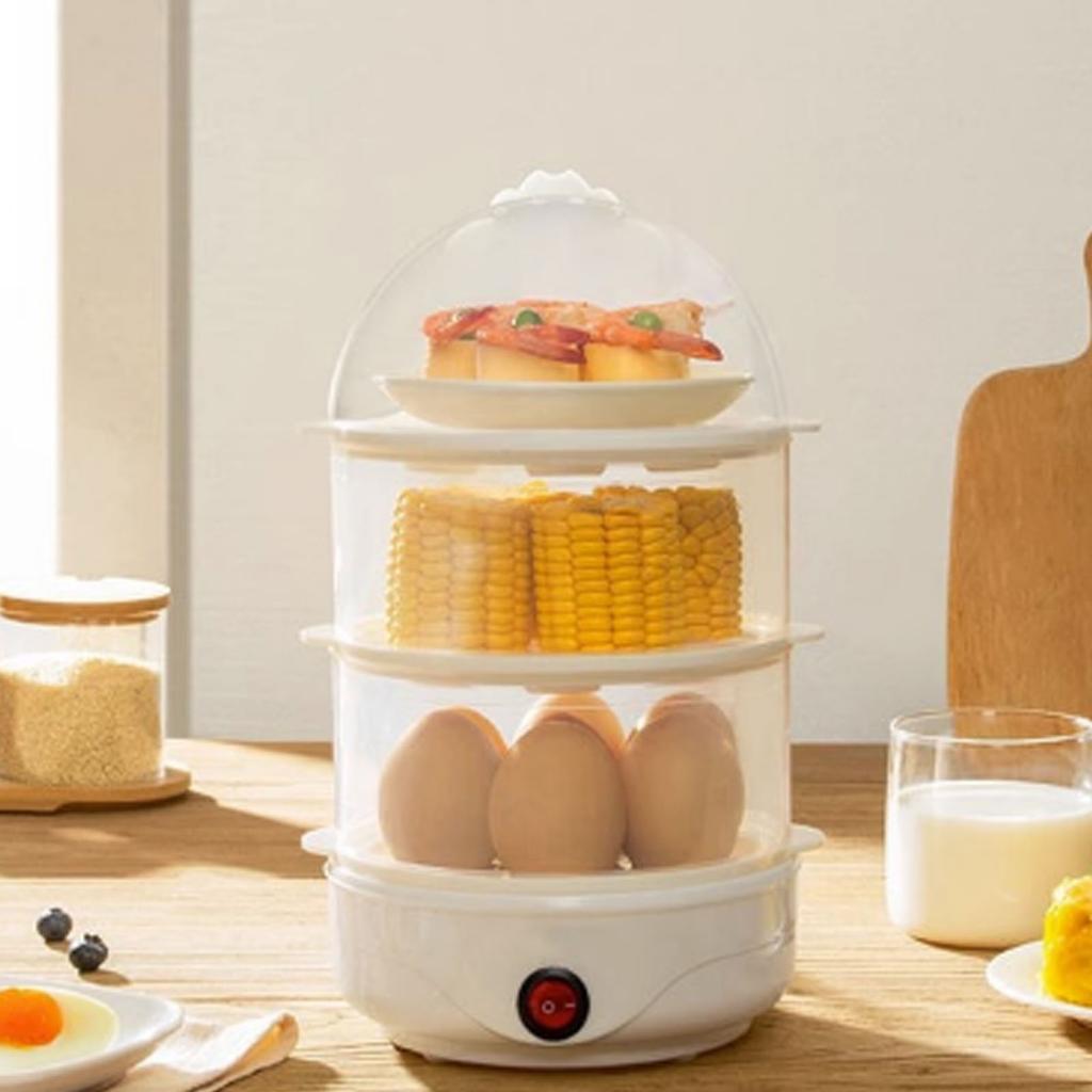 3 Tier Egg Cooker Multifunctional Compact Electric Egg Cooker for Breakfast Hard Boiled Eggs