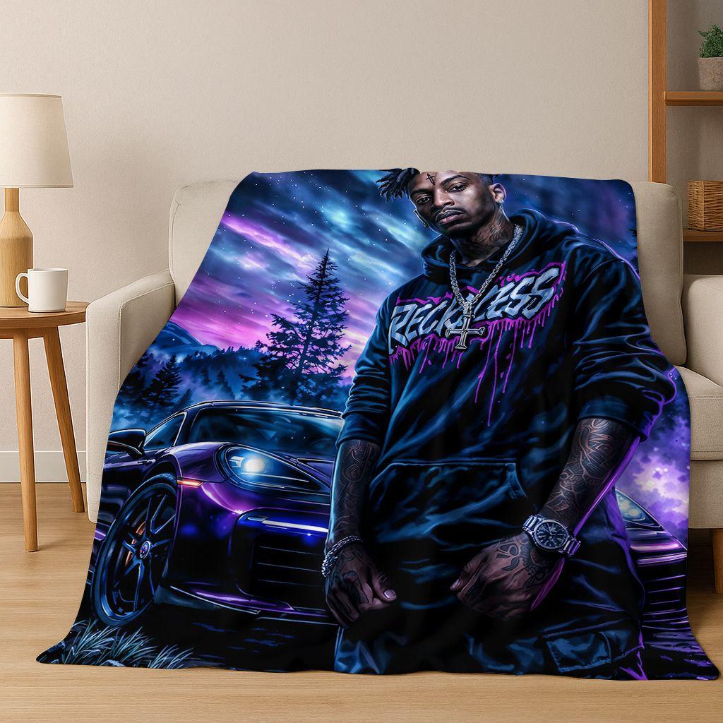 Manta de Franela con 26 Estilos de Artistas de Rap Dibujos Animados Tupac Snoop Dogg Hip Hop, Manta Acogedora Suave para Hogar Dormitorio Cama Cubierta de Sofá