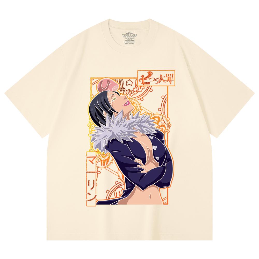 

230 Gsm 100% Cotton Seven Deadly Sins V9 Merlin Print Unisex Heavy Cotton T Shirt XS абрикосовый