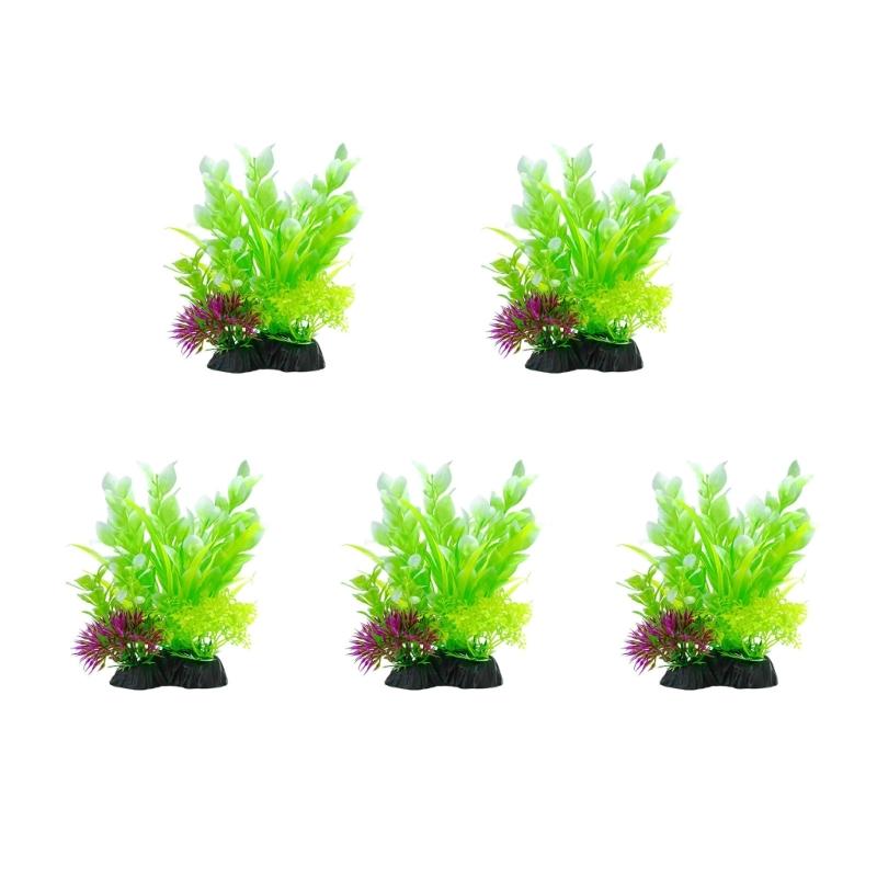 5PCS Life Like Plant Fishtanks Decoration Artificial Water Plant with Base for Office Commercial Use Aquariums Landscape