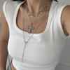 Europe and America Cross Border Hip Hop Ins Diamond Cross Pendant Long Necklace Stylish Twin Star Chain Tassel Necklace