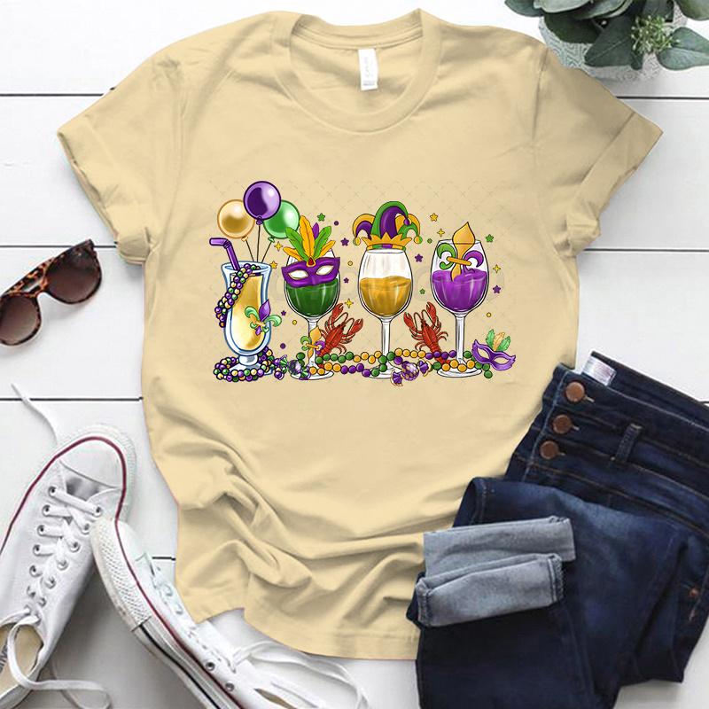 Mardi Gras Drink Shirt for Women Fat Tuesday Wine Graphic Tee Mardi Gras Drinking Party Classic Tops Carnival Vintage T Shirts