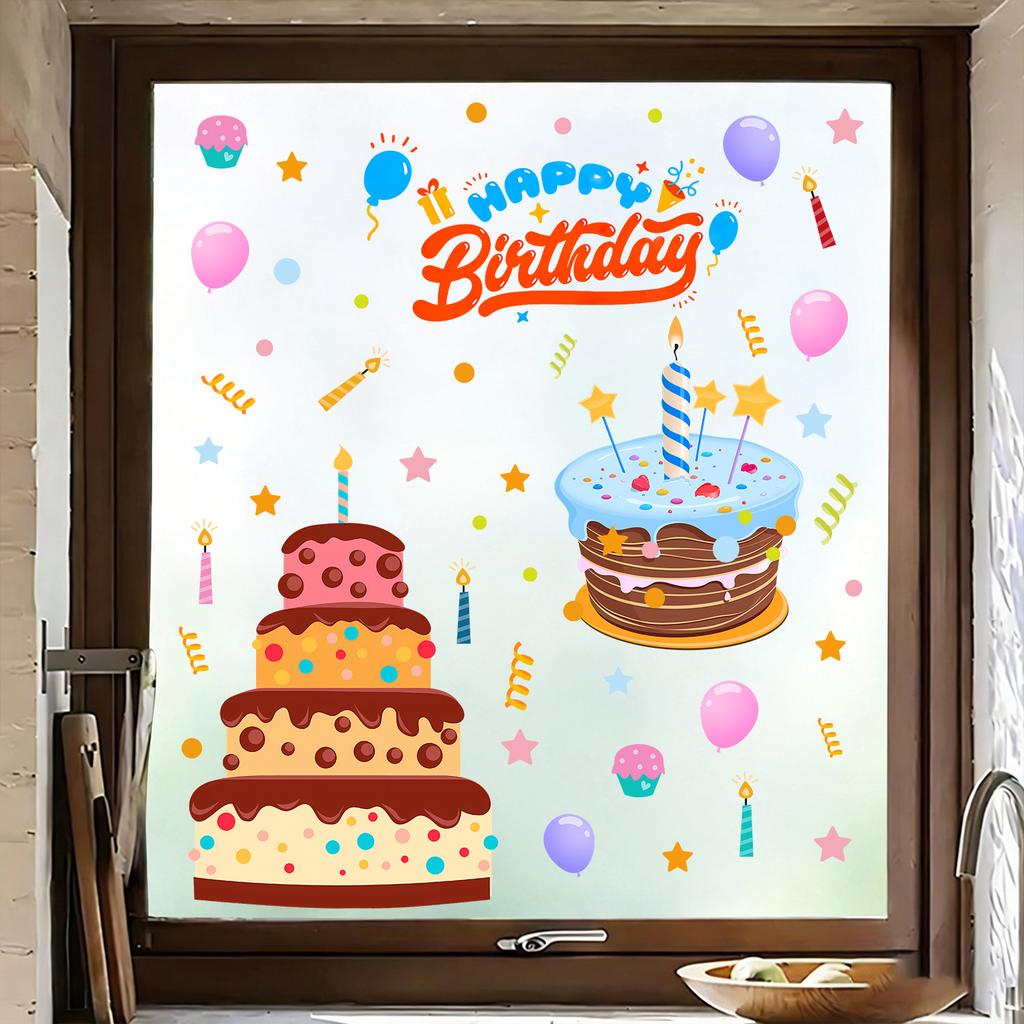 Creative Birthday Party Glass Stickers for Children's Room, Bedroom, Living Room, Kitchen and Bathroom