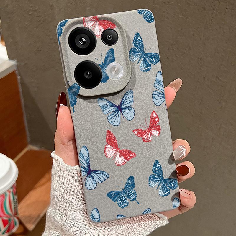 Color Butterfly Pattern Silicone Soft Case for Xiaomi 13t Poco X6 M6 Pro Redmi Note 14 13 12 11 10 Pro Shockproof Leather Texture Plain Color Cover