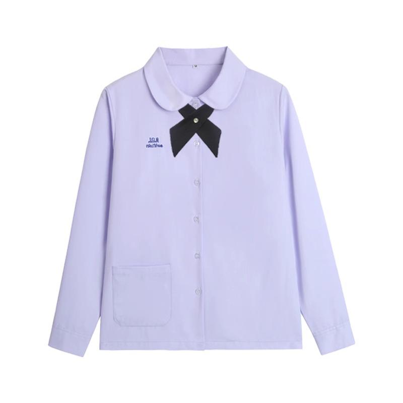 Thai Style Girls' Short/Long Sleeve School Uniform Shirt with Embroidered Badge for JK High School Students