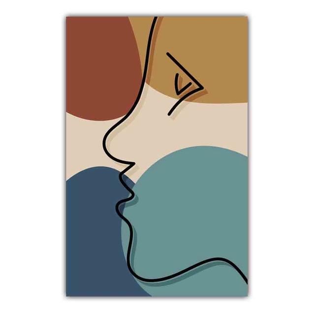 Abstract Matisse Minimalist Line Face Four Color Pattern Artwork Poster Canvas Painting Wall Art Pictures Room Home Decor