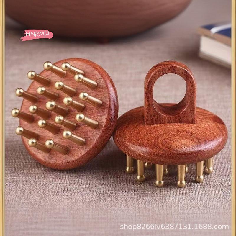 Copper Sandalwood Head Meridians Massage Comb Fine Tooth Scalp Needling Guasha Relax Body Massager Brush for Stress Relief