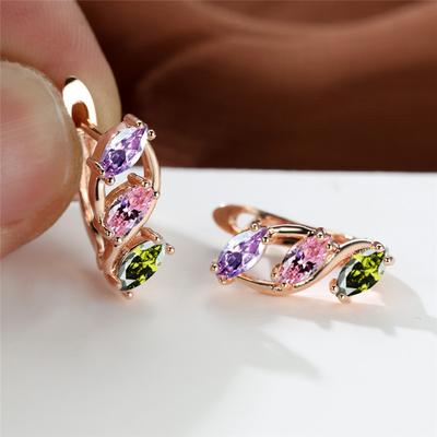 Multicolor Zircon Rainbow Stone Female Luxury Crystal Hoop Earrings Vintage Gold Color Bride Wedding  For Women