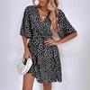 2026 Women's Spring/Summer New V-neck Short-sleeve Waist-cinching Dress