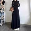 Elegant Black Long-Sleeve A-Line Dress - Autumn/Winter 2026 French Slim Fit Women's Fashion