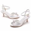 Summer Shoes For Women Sandals Silk 6.5CM Low Thin Heels Pearl Buckle Strap Hollow Peep Toe Women's Shoes White Dress Sandals