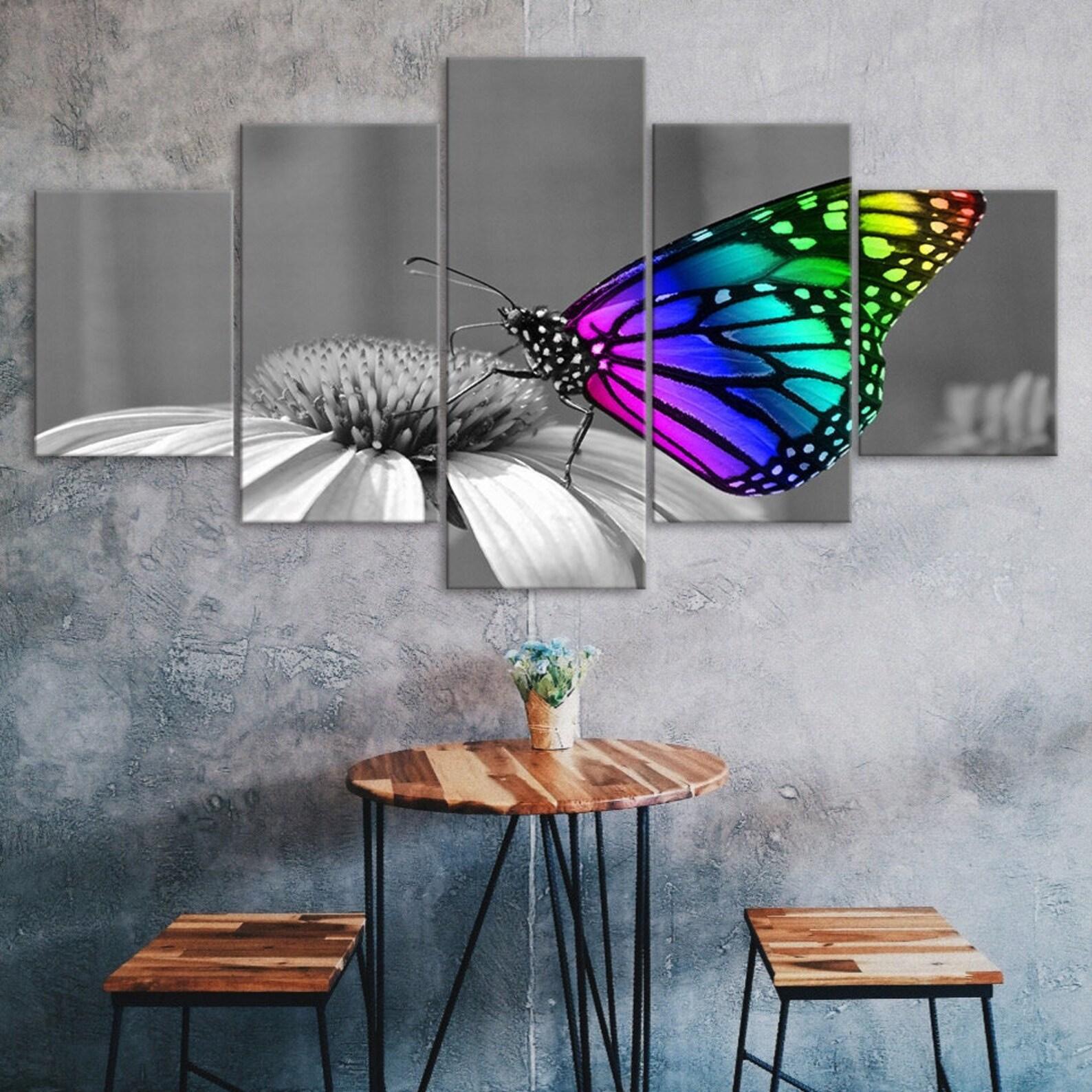 

Colorful Butterfly Sunflower Scene 5 Piece Five Panel Wall Canvas Print Modern Art Poster Picture Home Decor Gift For Him For Her 20X35 20X45 20X55CM