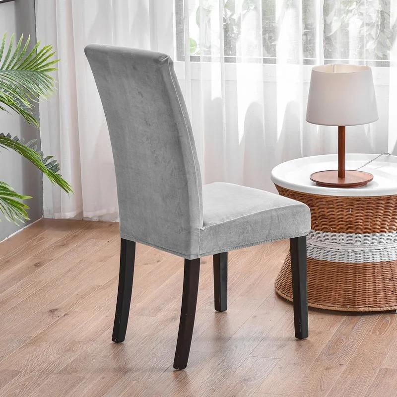 Soft Velvet Dining Chair Cover Universal Long Back Chair Slipcovers Elastic Seat Protector Case for Dining Room Home Decor