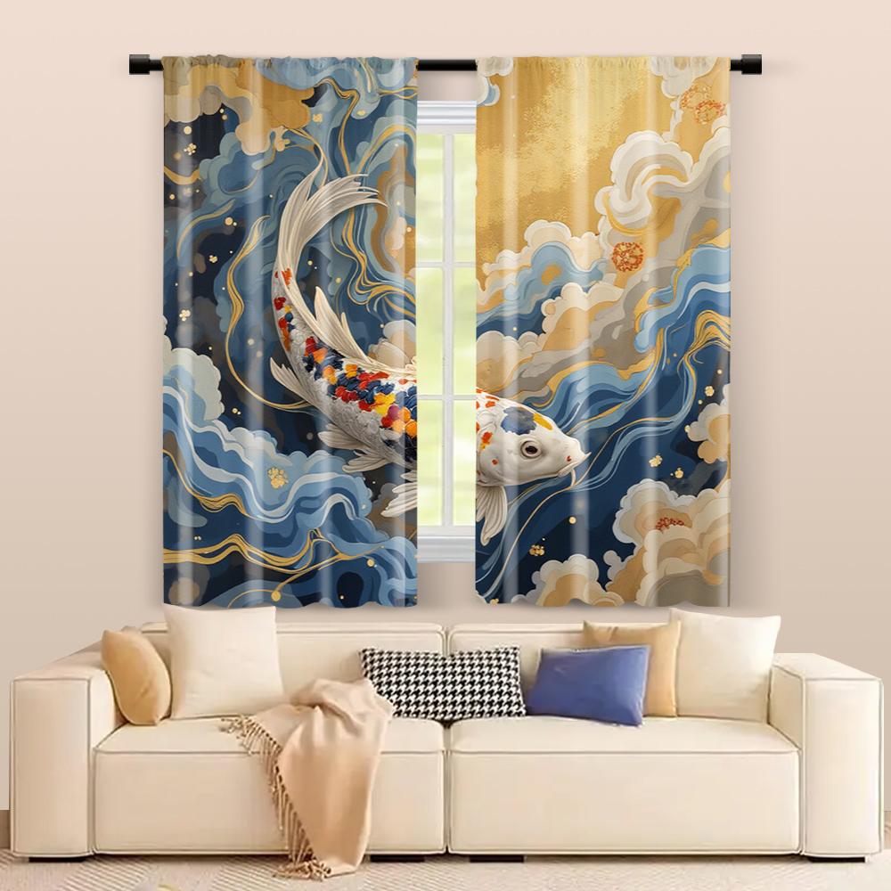 2 pcs   filtering curtains (excluding rods   non-movable   without batteries) Japanese Koi for use in bedrooms and living rooms