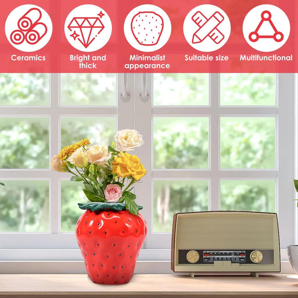 Strawberry Vase Vintage Inspired Strawberry Flower Vase Ceramic Decorative Strawberry Shaped Planter for Home Office Kitchen