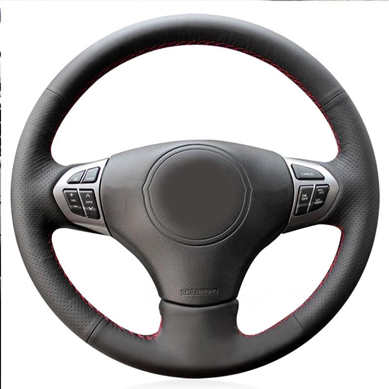 

Для Suzuki Grand Vitara 2007-2013 Черная кожаная накидка на руль автомобиля, сшитая вручную, противоскользящая style 2