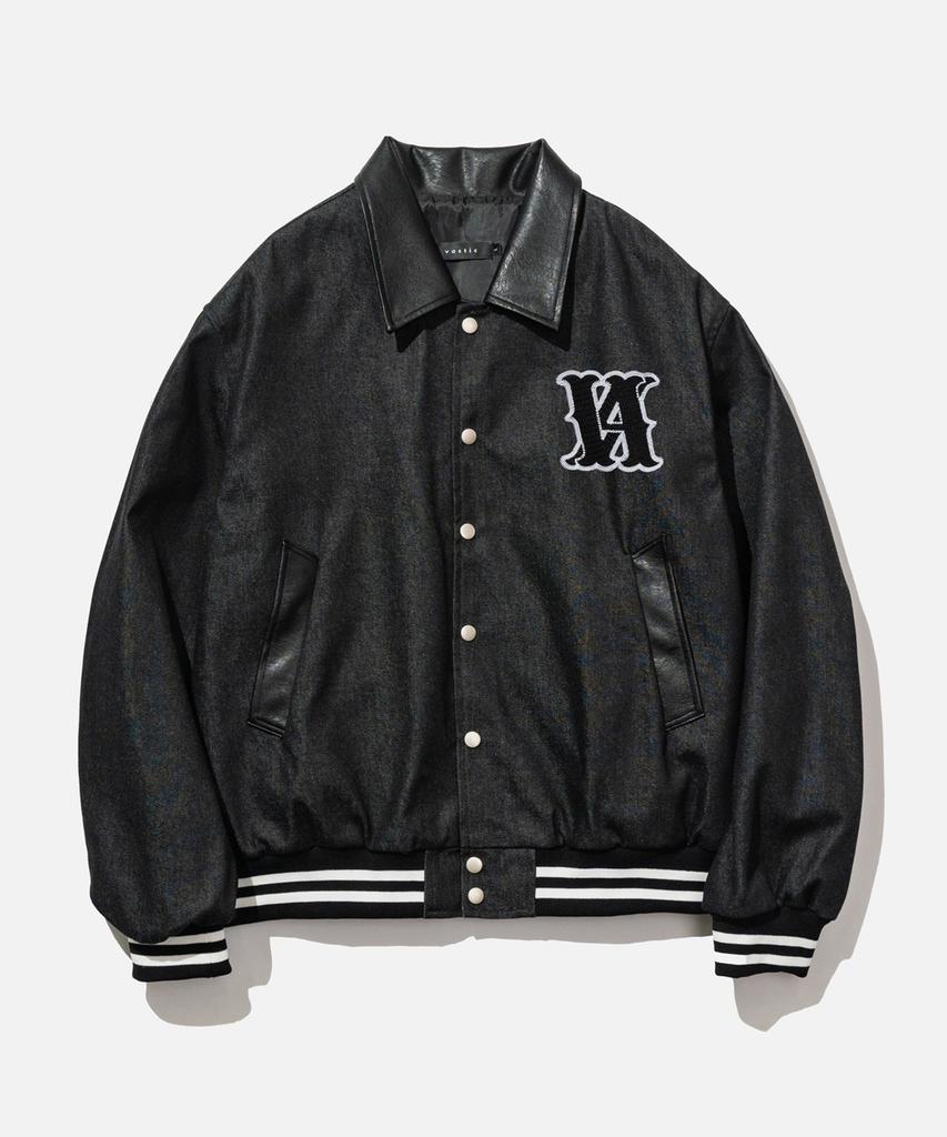 Vastic Leather Collar Logo Varsity Jacket_Black