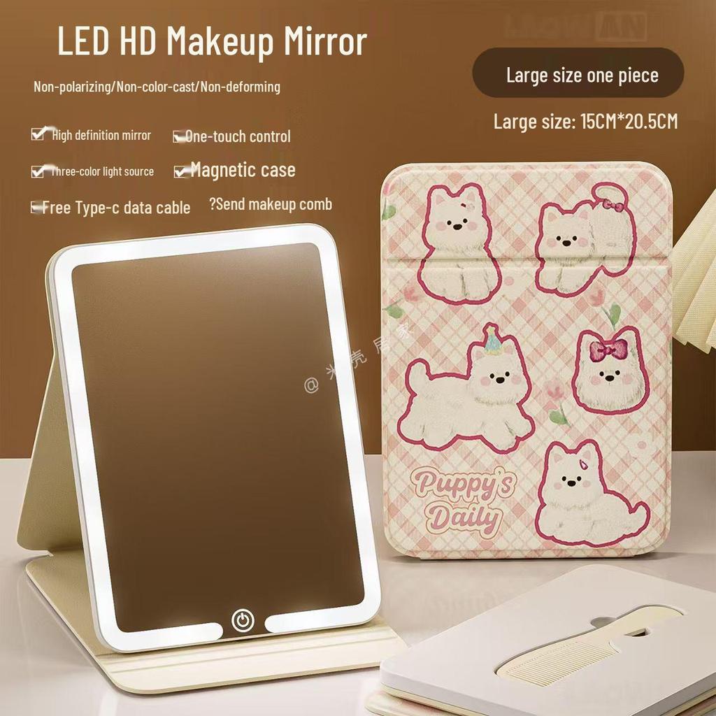 Składane lusterko kosmetyczne LED HD z kreskówkowym motywem i podświetleniem