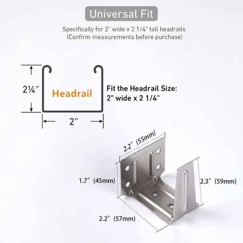 Multipurpose Blind Support Brackets Pack of 4 Fit Headrail Stainless Steel Ceiling Inside Outside Installation