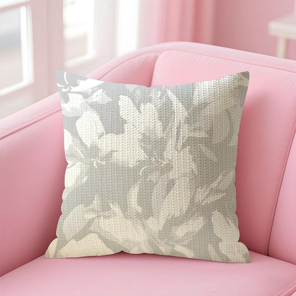 Gray White Flower Pattern Cushion Cover Natural Linen Pillow Case DoubleSided Print Decorative Sofa Pillowcase Home Decor Gift