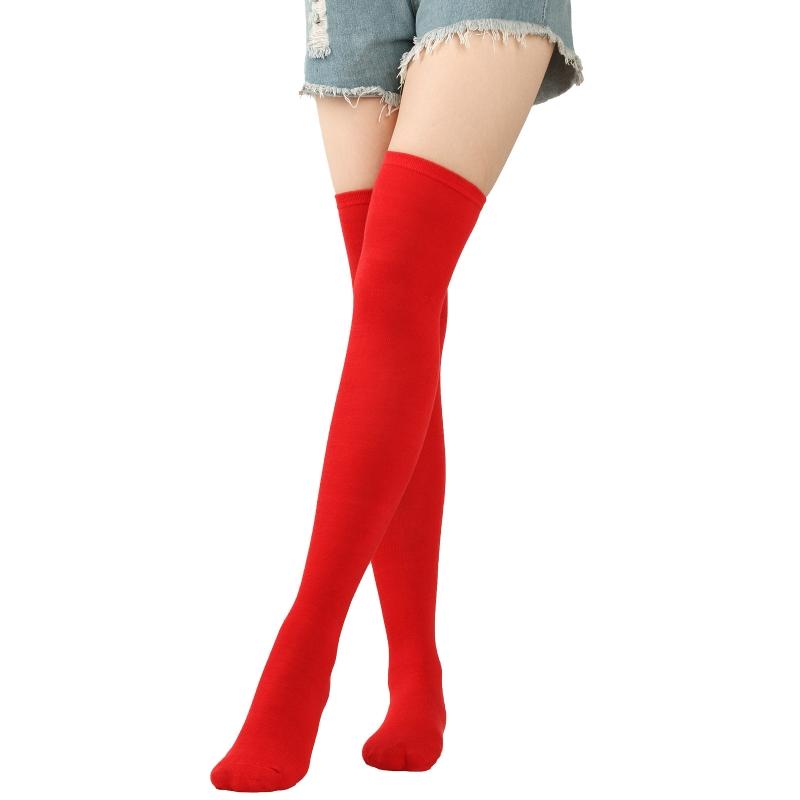 Women Girls Over Knee Long Socks Christmas Diagonal Striped Print Christmas Thigh High Stockings Holiday Party Hosiery
