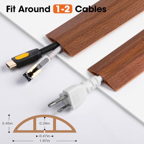 10-Foot Floor Cable Cover for Home Office Hides Extension Cords and Protects Cables with Built-In Storage Cavity Brown Cord Organizer for Living R