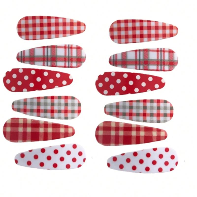Red Polka Dot & Plaid Hair Clips, Fashion Accessories Suitable for Women, Daily Wear, Photo Shoots, Parties