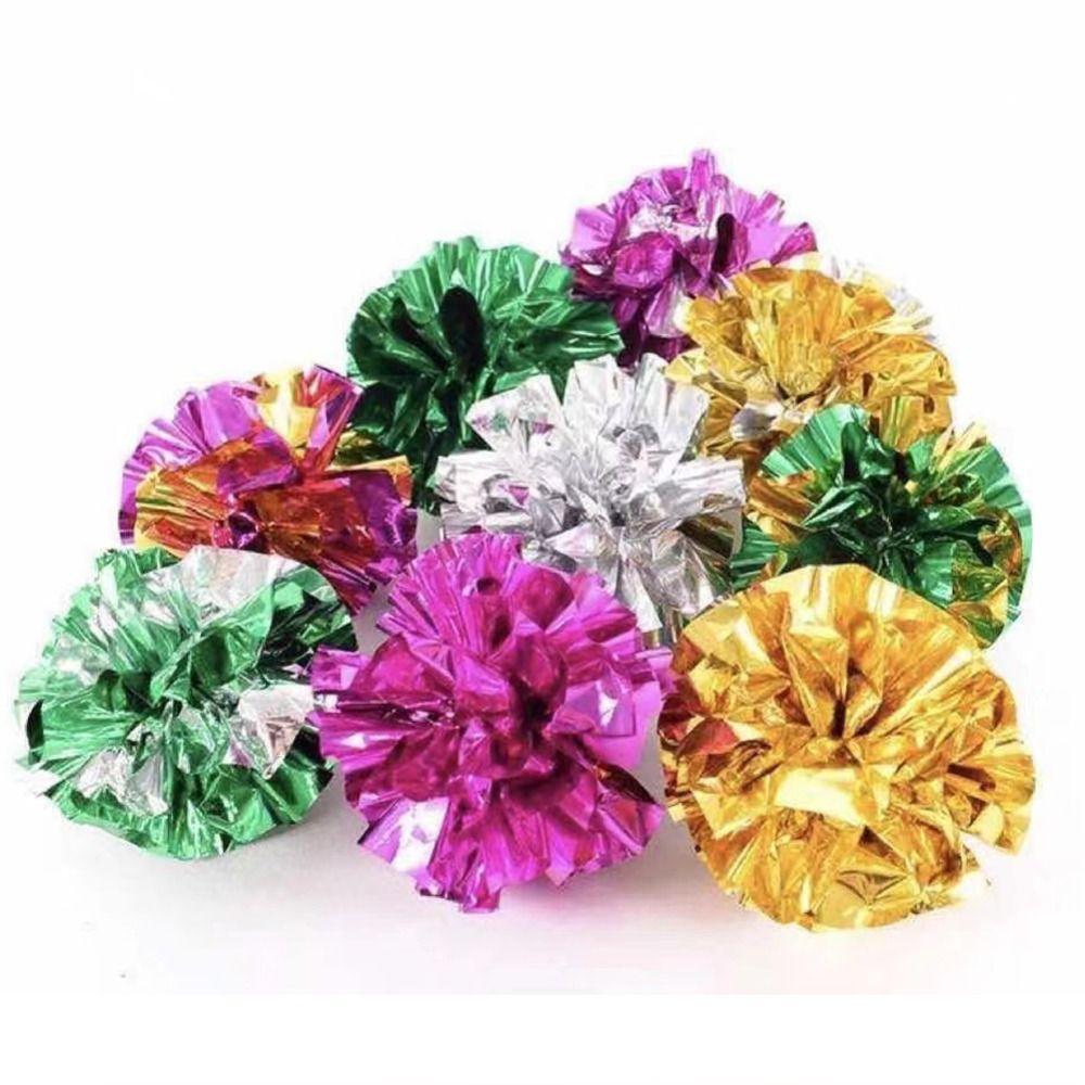 10x Light Crinkle Foil Cat Toys Balls Large Ring Paper Tinsel Balls Gilter 5.5CM Interactive Ball Toys