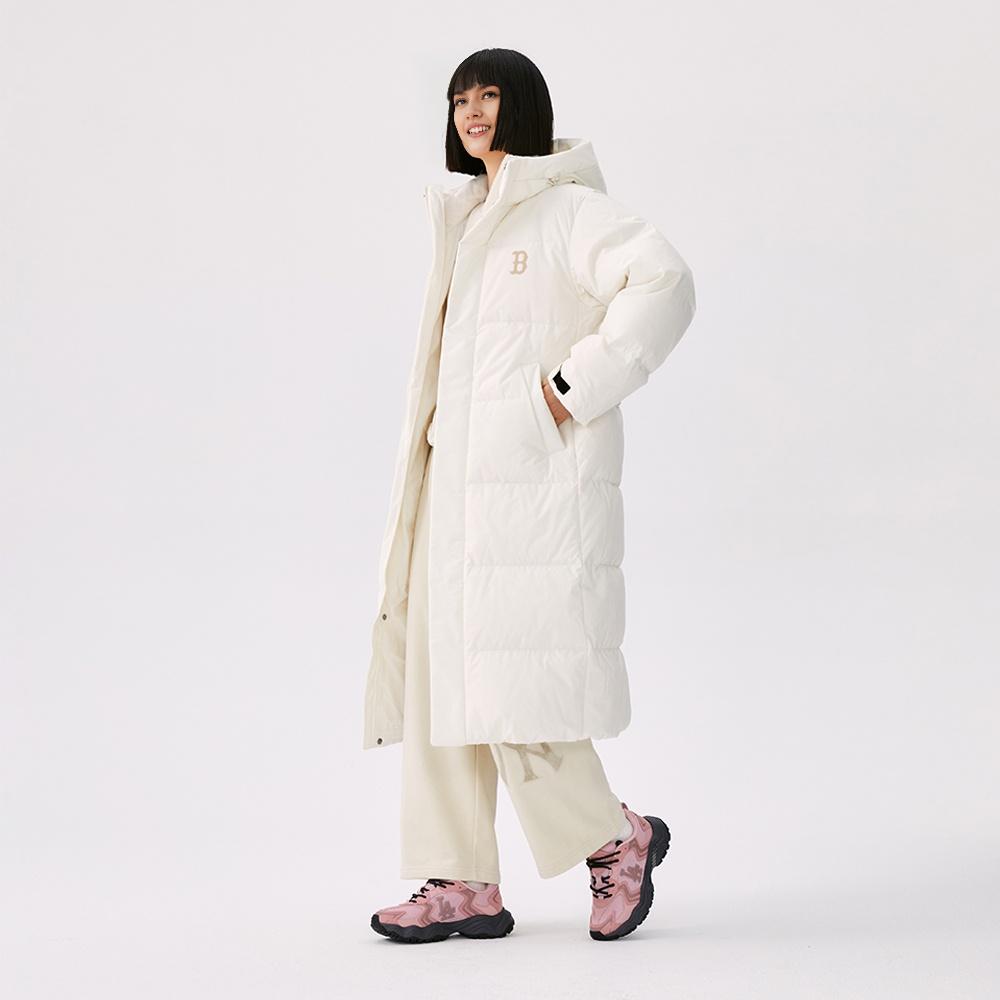 MLB Boston Red Sox Basic Series FW25 Duck Down Classic Logo Hooded Solid Thick Warm Comfortable Long Down Jacket Unisex outerwear 3ADJB3056-43IVS