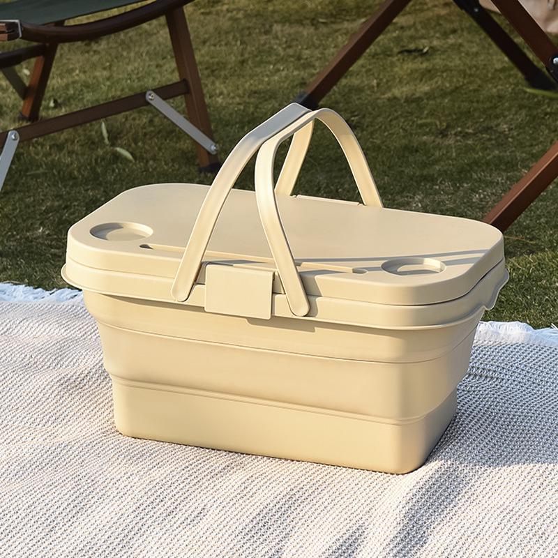 Portable Folding Picnic Basket with Large Capacity for Outdoor Camping and Car Trunk Storage