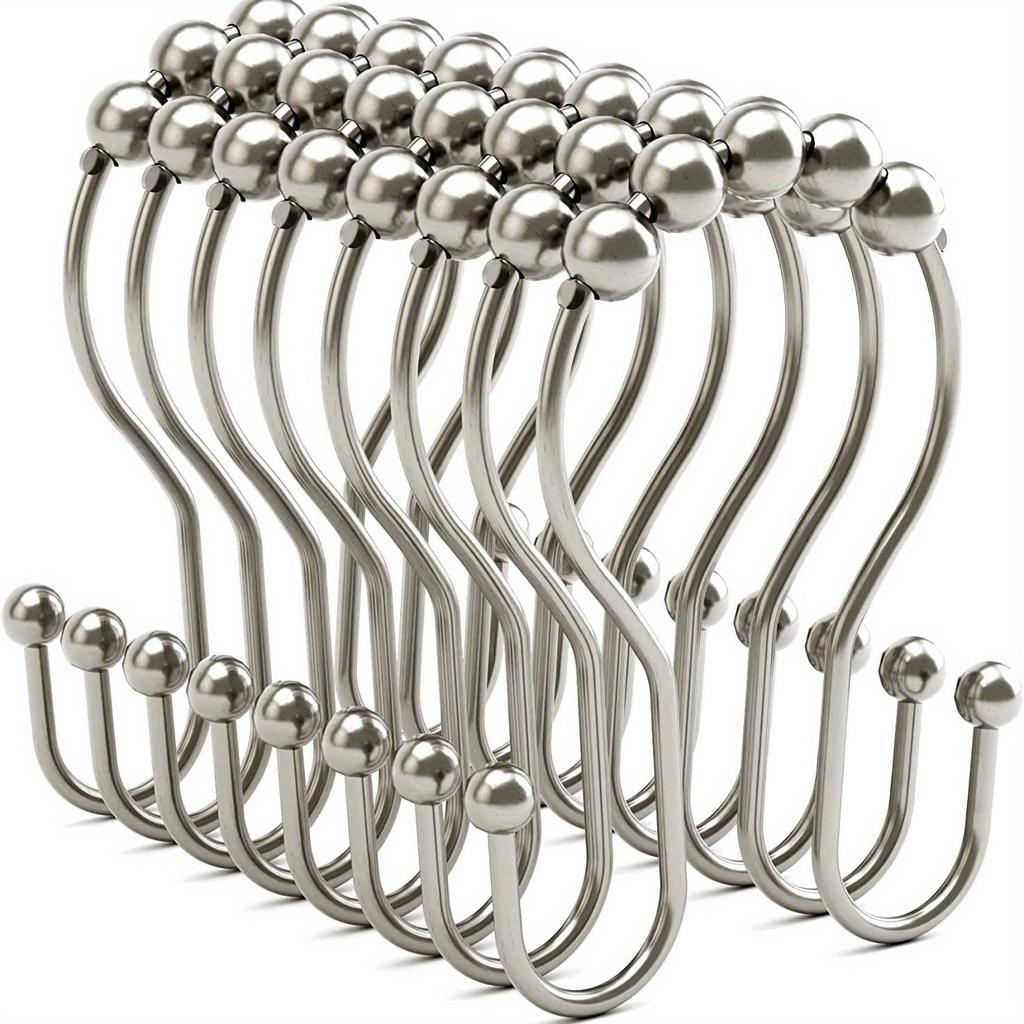 12pcs, Rustproof Stainless Steel S Shape Shower Curtain Hooks Rings, For Bathroom Shower Rod Curtains, Bathroom Accessories
