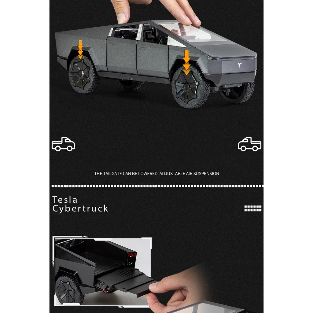 1/24 Tesla Cybertruck Druckguss-Legierung Modellauto Miniatur Metall Fahrzeug LKW Weihnachten Hottoy für Kinder Geschenke Kinder Spielzeug Jungen