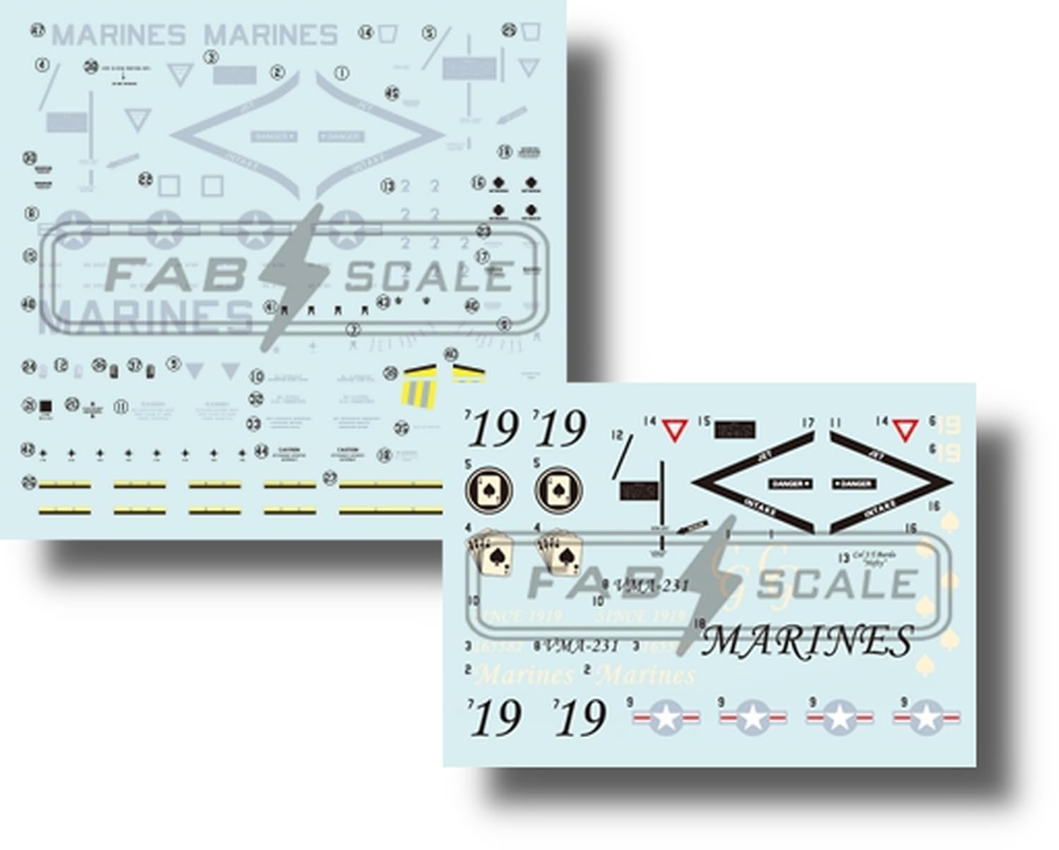 

Fab Scale scale Harrier II Plus Ace of Spades CG 19 Cherry Point Marine Corps Air Station 2025 Plastic Model Decal FABD72070 1/72 AV-8B VMA-231