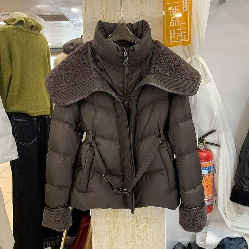 European Double Collar Cotton Jacket Women Fashion Lamb Wool Warm Sport Casual Coat