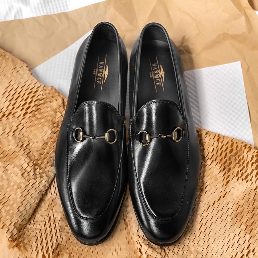 ] Penny horse buckle loafers business casual leather shoes men's round head men's shoes