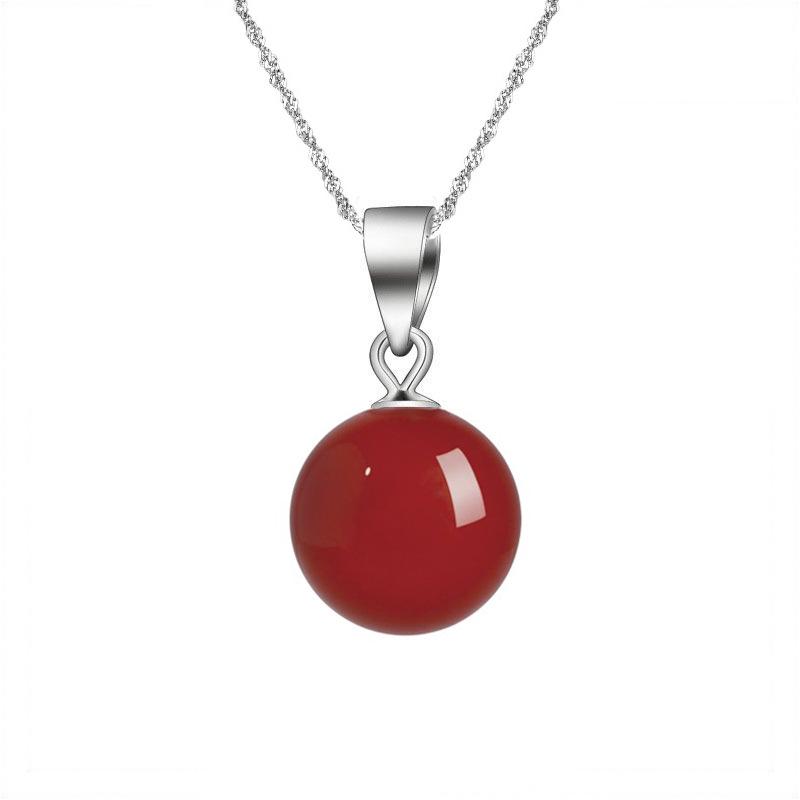Korean Style Agate Pendant Necklace with Rhodium Plated Red Corundum