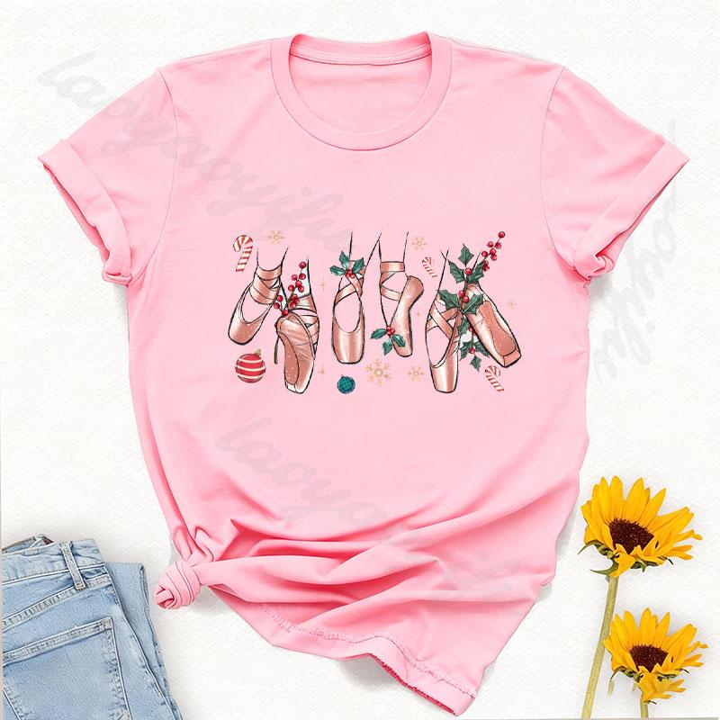 Ballet Slipper Cotton TShirt Merry Dancemas TShirt Dancing Christmas TShirt Ballerina Christmas Gift Women Clothes Y2k Top