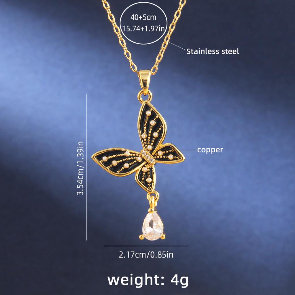 Zircon incrustat cu cupru Su picurare ulei perla fluture lanț claviculă