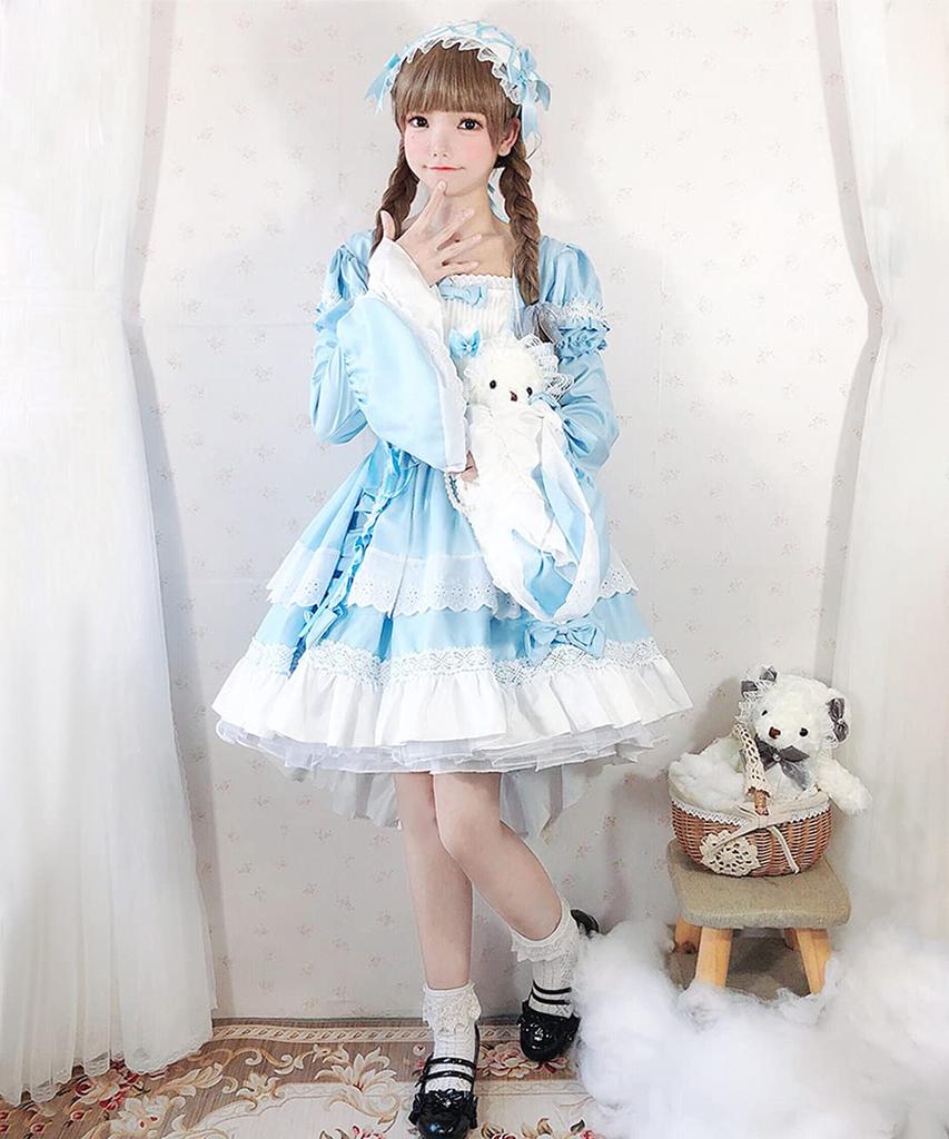 [Milky Time] Fishtail Lolita Dress with Maid Hemline, 2-Way (Blue)