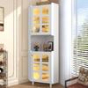 White Corner Cabinet with Lacquer Coating & LED Lighting – Multifunctional Chest of Drawers for Living Room, Bookshelf, Bathroom, Bedroom, Dining Room