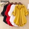 Medium To Long Short Sleeved Chiffon Shirt for Women Plus Size Loose Chiffon Shirt Top for Women