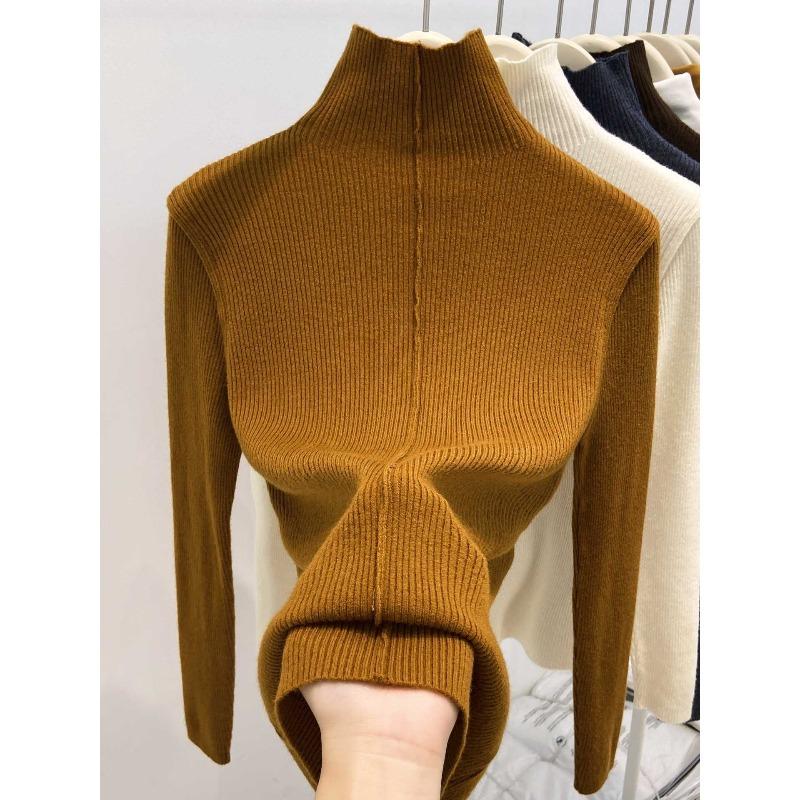 Texture inside top women's turtleneck knitted sweater autumn and winter new front shoulder long sleeve temperament high-end bottoming sweater