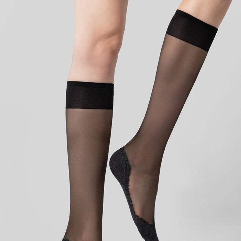 Women Knee Highs Stockings,Reinforced Toe,Sheer Nylon Socks Calf Stockings Antis Slip Cotton Soles Sheer Pantyhose