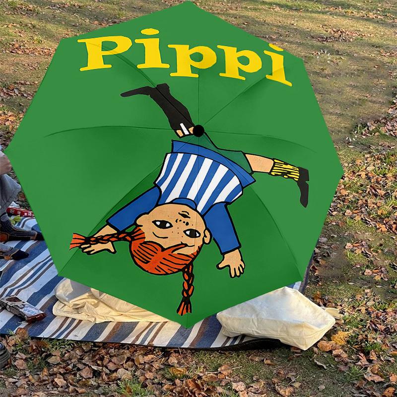 1 Stück Pippi Langstrumpf Regenschirm - 8 Speichen verstärkt, Automatisches Öffnen, Leicht & Langlebig, Niedliches Modeaccessoire für den Außenbereich, Strand oder Freizeit, Beac
