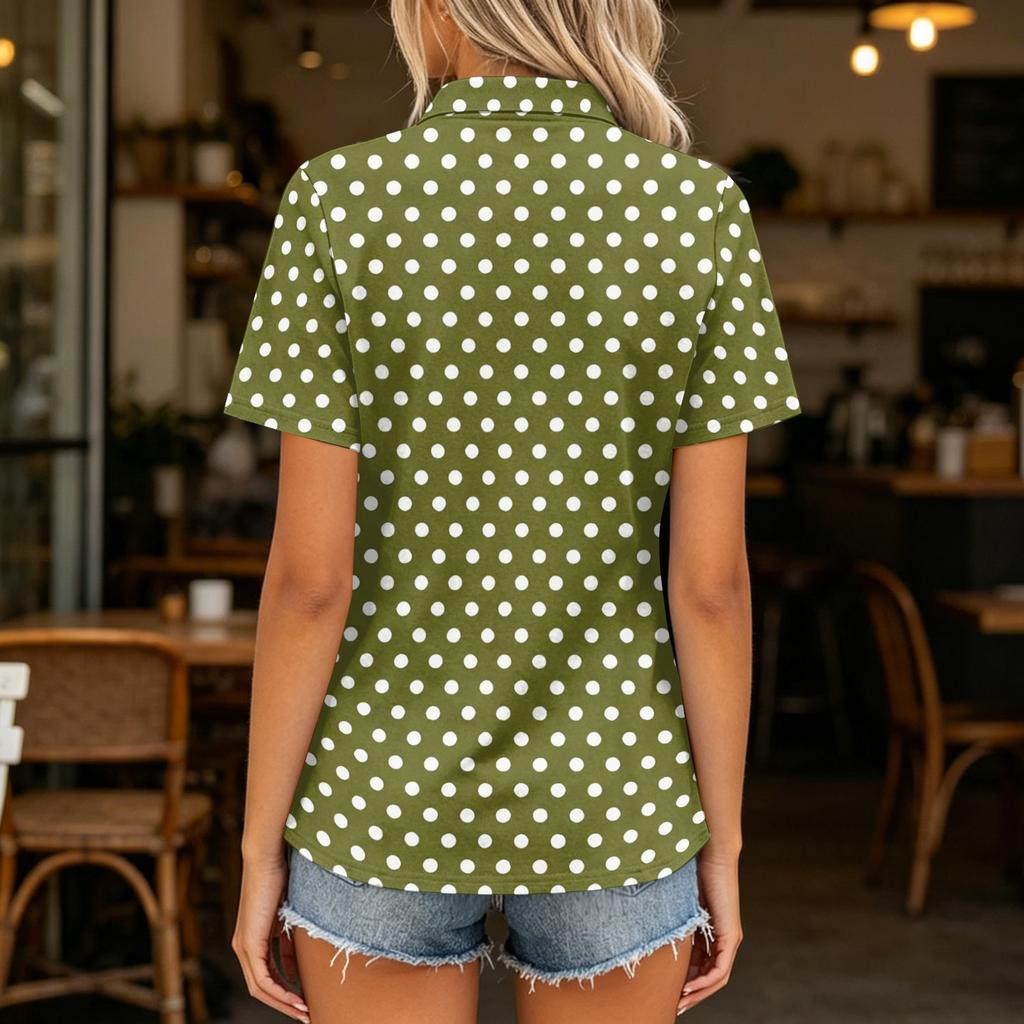 Women's Casual Polo Shirt Short Sleeve Loose Fit Top Button Down Collar Lightweight Breathable Fabric Summer Wear
